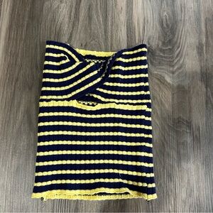 Blue & yellow striped strapless knit top